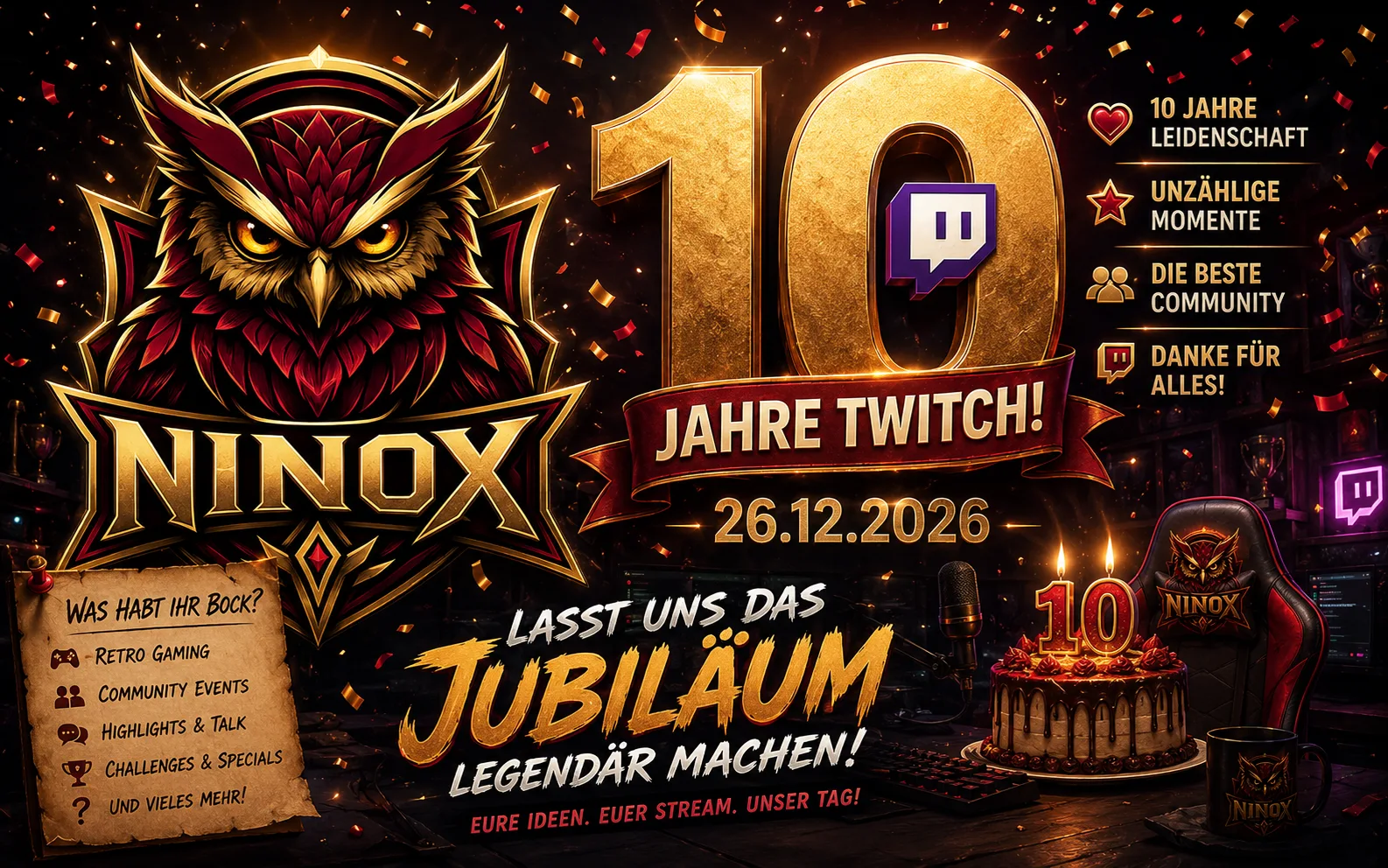 10 Jahre Twitch: Am 26.12.2026 wird gefeiert – und ich brauche eure Ideen!